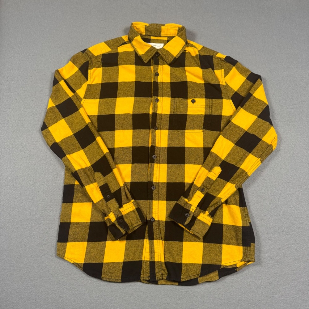 Aeropostale Mens Yellow Black Buffalo Plaid Flannel Button Down Shirt Size M
